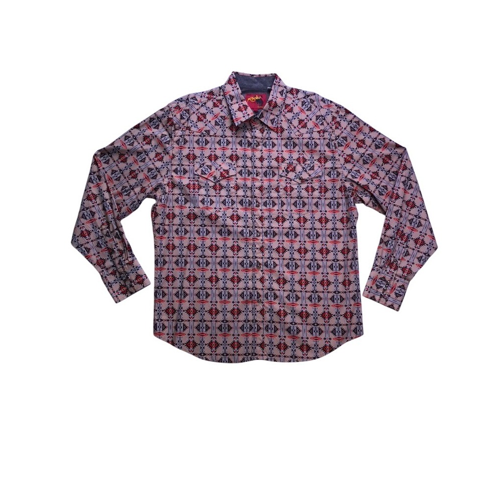 Rodeo Clothing Co Western Shirt Mens XL Tan Aztec Pearl Snap PS100L Cowboy